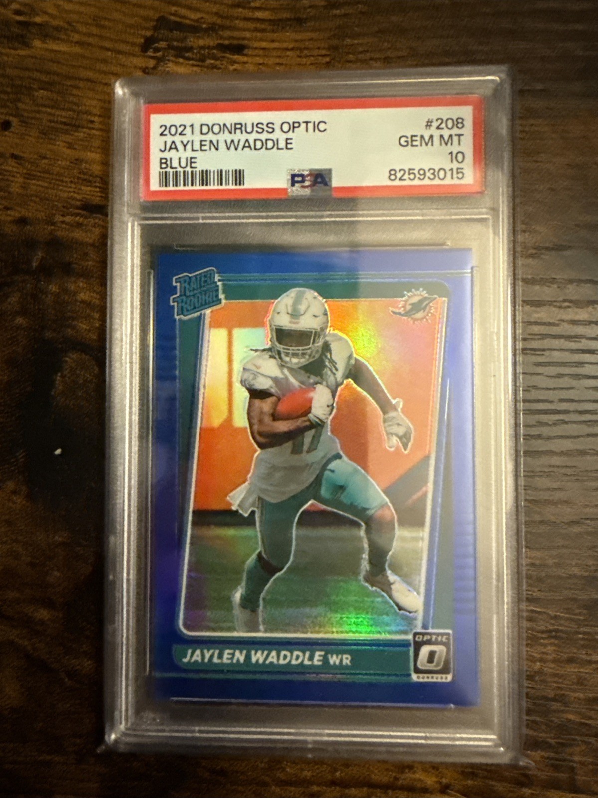 2021 Donruss Optic Jaylen Waddle Blue /179 Rookie Miami Dolphins PSA 10 #208 RC