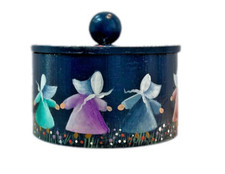 Hand Crafted Mini String Holder Wood Hand painted Dancing Girls Colorful Country