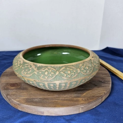 Red Wing Brushware Pottery Green Large Planter Bowl 8.25 x 2.5” ink Stamped RW