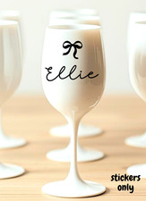 Custom Name and bow Vinyl Stickers for Champagne Flute Shot Wine Pint Mug Glass