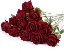 12 Pcs Silk Rose Flowers with Long Stems for Elegant Decor