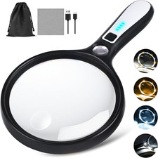 Large Magnifying Glass with Light: 5IN 10X Rechargeable Reading Magnifier