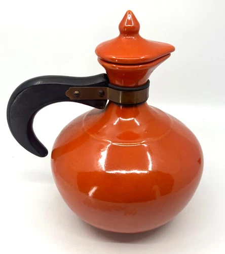 Bauer California Colored Pottery Carafe Vintage 1930s Red Orange Complete