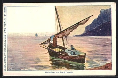 Künstler-AK Edward Harrison Compton: Sestri Levante, Fischerboot am Ufer, Verla 