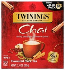 Caffeinated Chai Black Tea with Spices 50 Individually Sealed Tea Bags