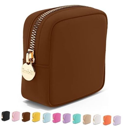 Makeup Bag Travel Cosmetics Pouch and Toiletry Bag, Nylon Mini Chocolate-image