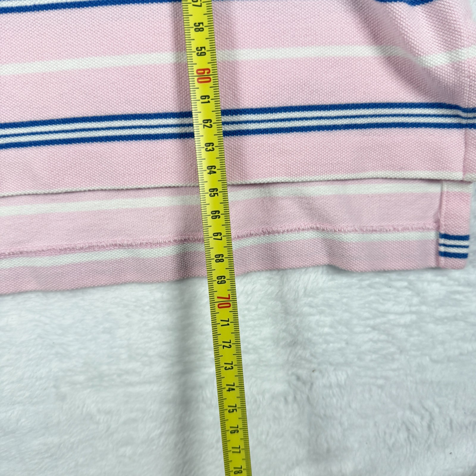 Vintage Ralph Lauren Polo Pink Medium Blue White Stripes Classic Fit Polo Shirt image 5
