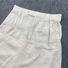 Zara Pleated Wide Leg Pants Size Large Cream Linen Blend High Rise Women's