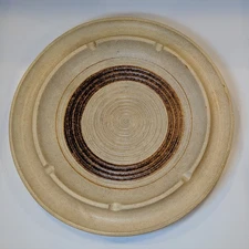 Vintage Ashtray Pottery Craft 10” Diameter Tan and Brown Made in USA