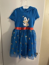 Sonic the Hedgehog Hooded Tulle Dress with Hood- Blue - Girls size Med 8 NEW