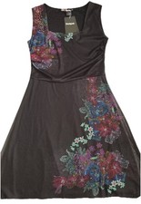 Desigual 2 Layer Stretch Mesh Dress Size M Vest Berta Black Floral NWT