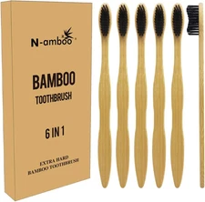 Hard Toothbrush Bamboo Toothbrush for Adult Manual Toothbrsuh Hard Bristles Pack