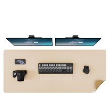 Desk Mat Large Leather Desk Pad Cork Mouse Pad Khaki 47.2x15.8 Dual Sided Desk