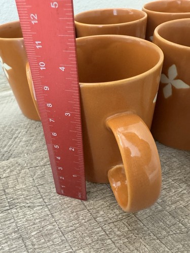 Pottery Barn Dune Coffee Mugs Set Of 5 Cups Orange Cream Flower Tea Fall Autumn - Picture 10 of 13