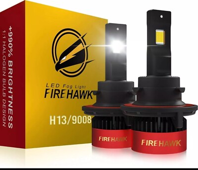 Firehawk H13/9008 LED Bulbs 40000LM 990% Brightness 6000K Cool White Plug & Play