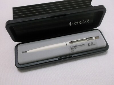 PARKER CLASSIC WHITE & CHROME BALLPOINT PEN / NEW IN BOX / MADE IN USA  / 52332
