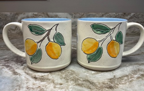 Braxton Lemon Coffee Mugs Set Of 2 Light Blue Inside. 18 Ounce. New. - Picture 2 of 17