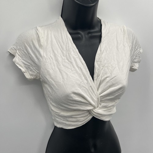 Women's Wasabi And Mint White Short Sleeve Crossover Cropped Top Size Small BP1 - Picture 7 of 11