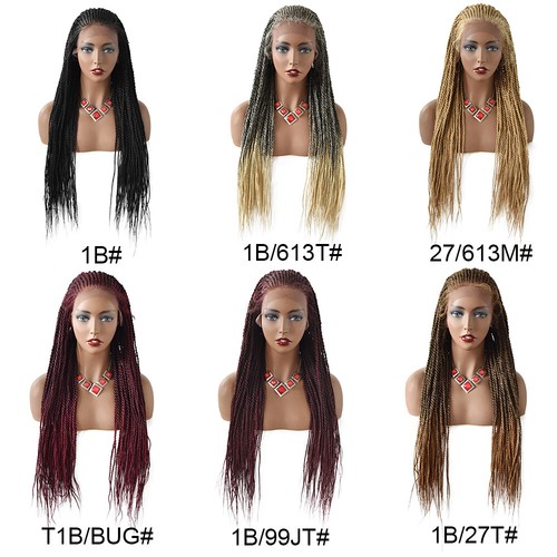 Box Braided Lace Front Wig For Women Synthetic Hand-tied Knotless With Baby Hair - Picture 7 of 48
