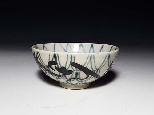 Taza de sake Guinomi Sagemono Bunsei Tenpo período japonés antiguo malla teñida Imari - Imagen 3 de 5