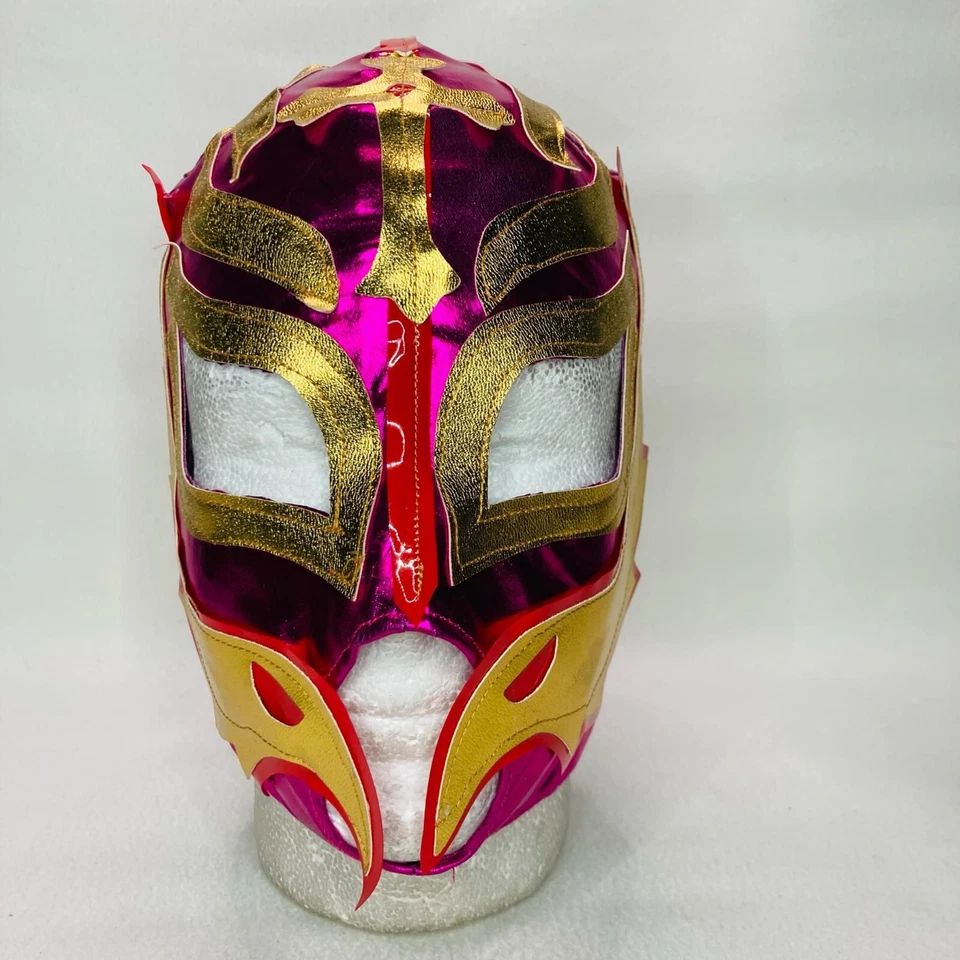 Disfraz de Luchador Mysterio Niños Talla Lucha Máscara Cosplay Colores Rosa y Dorado Foto 2 de 4