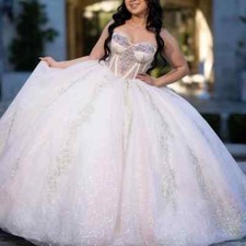 Shiny Pink Quinceanera Dresses Ball Gown Sequin Applique Birthday Party Sweet16