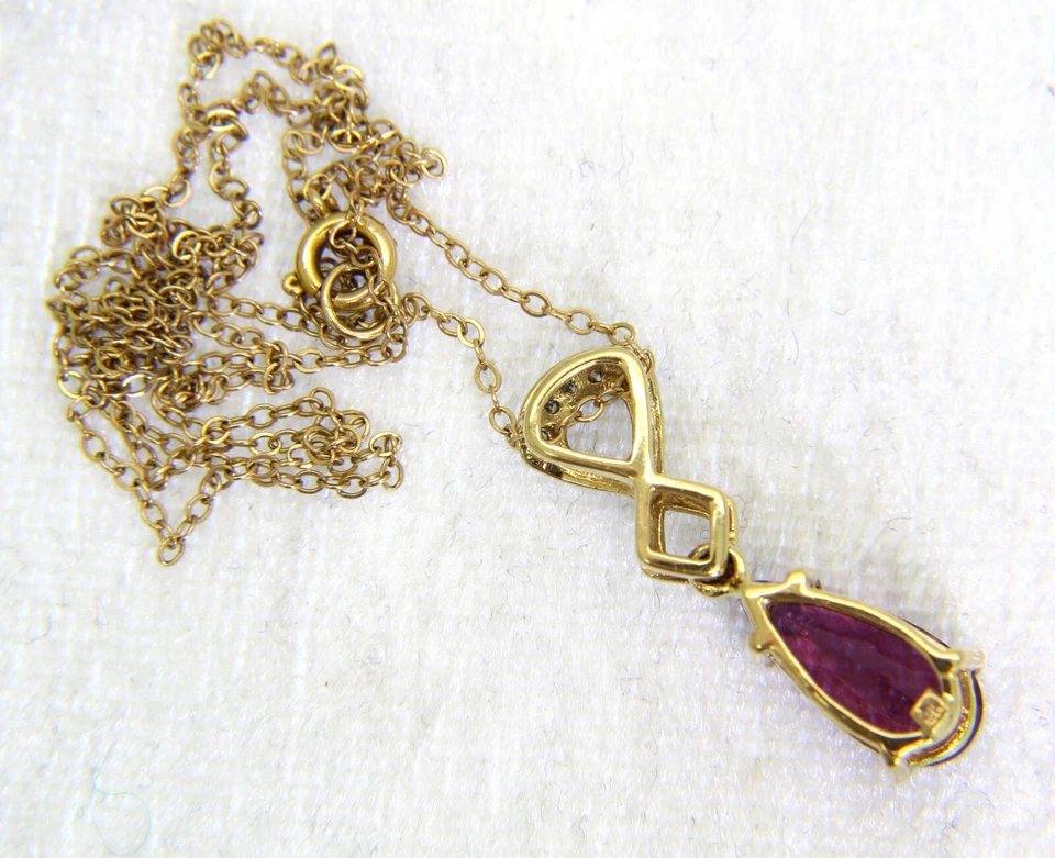 Pear Pink Tourmaline & Diamond 9ct Yellow Gold Pendant + 17" Chain — 第 4/4 张图片