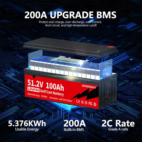 48V(51.2V) 100Ah LiFePO4 Battery 200A BMS for Golf Cart Marine Solar Off-Grid - Picture 4 of 9