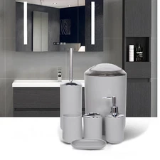 6PCS Bathroom Accessories Set Bath Ensemble for Decorative Countertop Grey US
