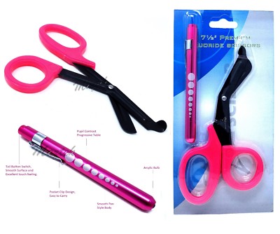 PINK Reusable Aluminum Pocket Penlight+Fluoride Coated Trauma Paramedic Shears
