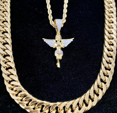 Solid 18K Gold f Lab Diamonds ANGEL Pendant Chain Necklace *LIFETIME WARRANTY*