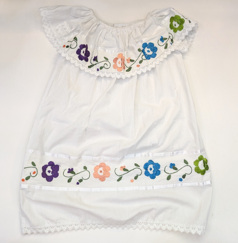 Mexican Traditional Hand Embroidered Floral Shoulder Blouse Women's Size Medium