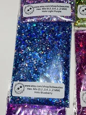 5G Holographic Blueberry color Hexagon Mix nail acrylic gel craft US Seller