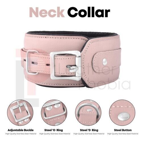 Real Cow Leather Wrist, Ankle, Thigh Cuffs, Collar Restraint Bondage Set 7 Piece