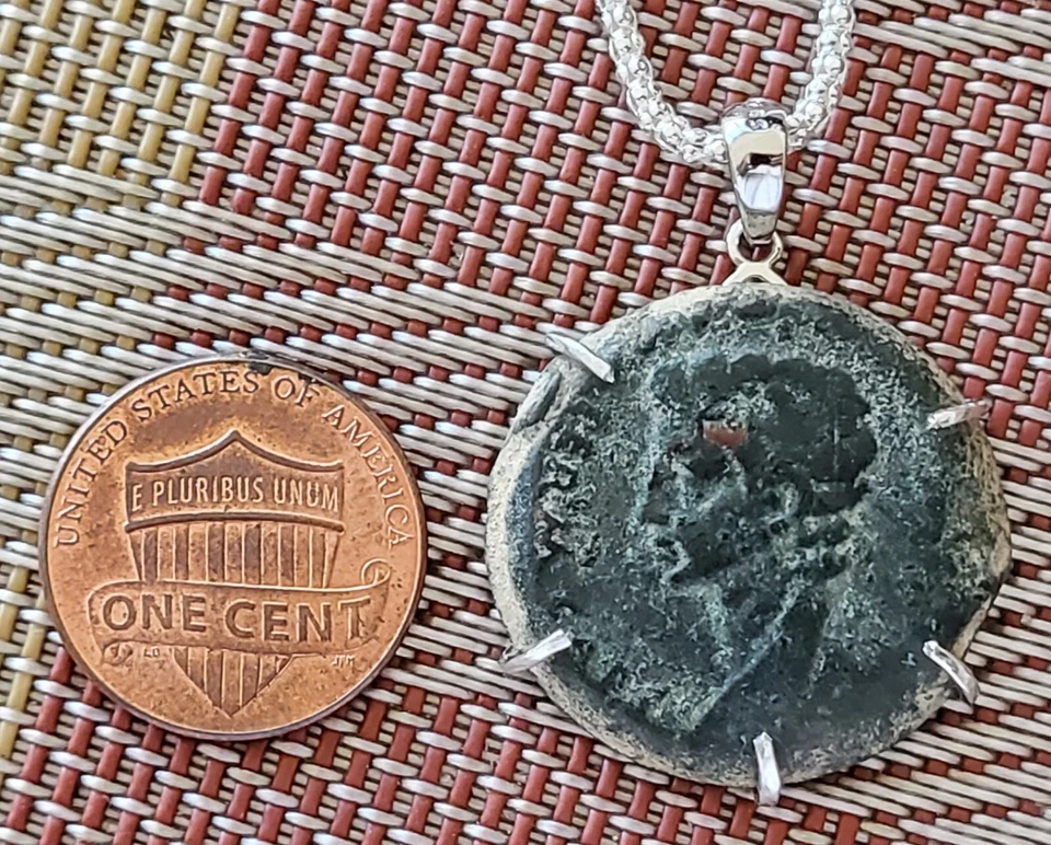 Collar de plata 925 colgante moneda antigua genuina emperador romano Augusto con certificado de autenticidad Foto 3 de 4