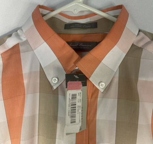 Daniel Cremieux Short Sleeve Button-Down Plaid Shirt Size L Orange White Tan - Picture 3 of 7