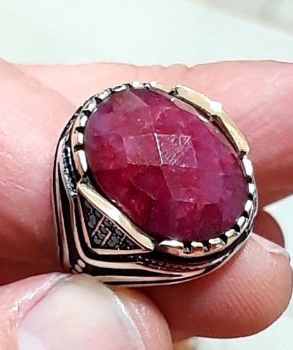 Anello Argento Uomo 925 rubino Turchese solitario Ring Man Sterling $ - Foto 18 di 20