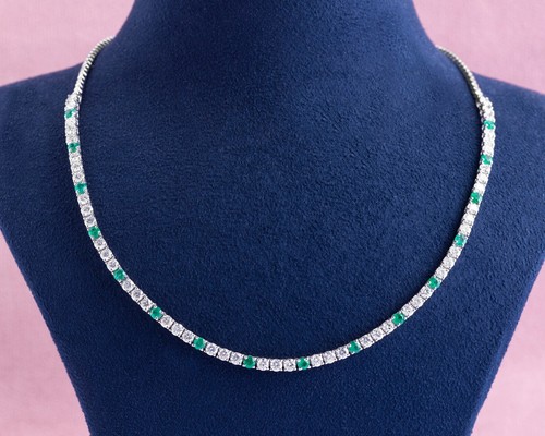 18Ct Round Lab Created Emerald Diamond Tennis Necklace 18" 14K White Gold Plated
