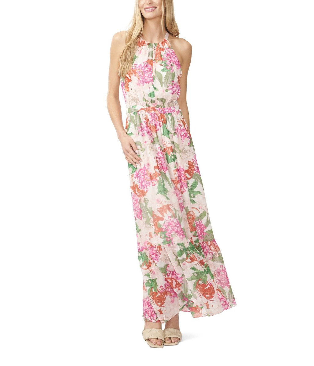 CeCe Halter Maxi Dress with Flounce New Ivory 12 | eBay