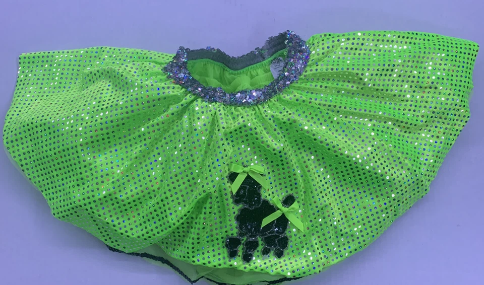 A WISH COME TRUE Costume Dance BLACK/GREEN Bodysuit/Poodle Skirt/Ties  S/11-12 - Image 2 of 4