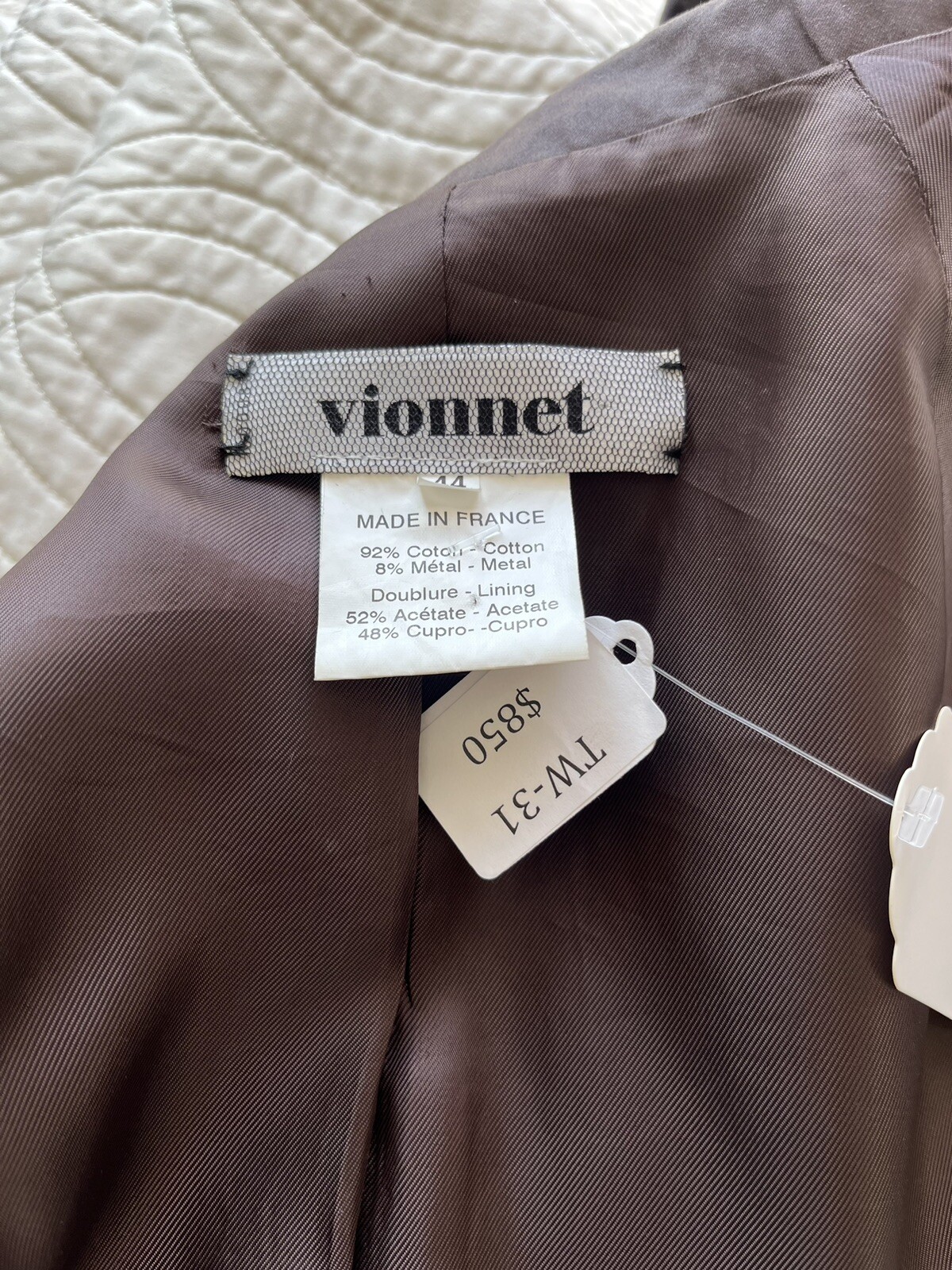 VIONNET VINTAGE! Dark Brown Cotton/Metal Belted Lined Trench Coat Sz EU 44 image 10