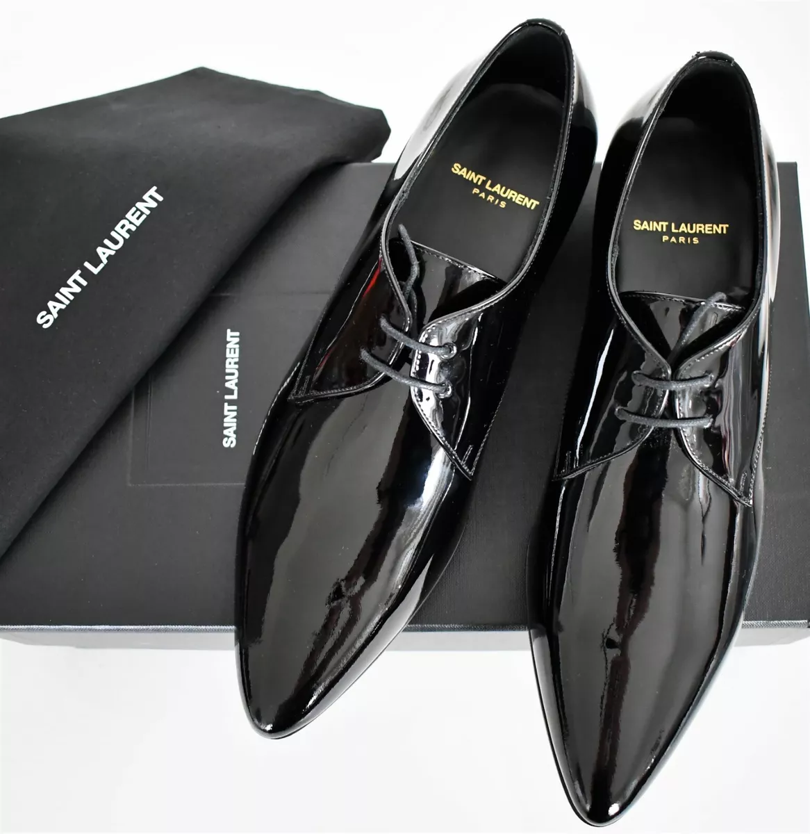 🆕️ SAINT LAURENT Paris Black PATENT LEATHER HOPPER 30 Formal Shoes EU-41  US-8