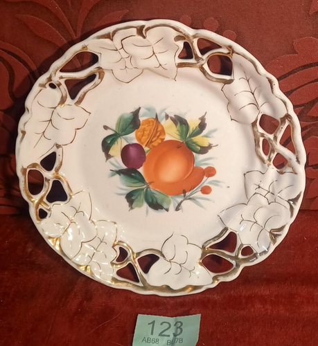 antique Decorative White Lattice Ribbon Plate fruit german / austrian