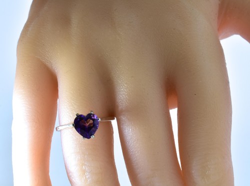 Amethyst and White Gold Ring Centering a Fine Heart Shaped Vivid Purple Amethyst