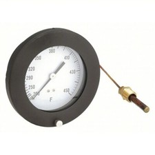 12U653 Analog Panel Mount Thermometer, 200-450 F, 4.5 in Dial Dia, 1/2 in MNPT