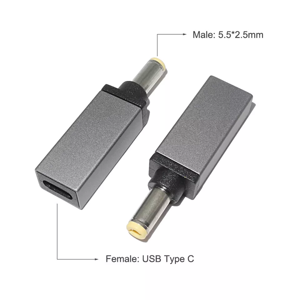 Adaptador PD USB tipo C a 5,5 x 2,5 mm DC punta adaptador de corriente para Asus Acer Lenovo Foto 2 de 4