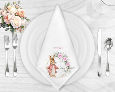Personalisierte rosa Kaninchen Babyparty Stoffserviette, Tischkleidung, Abendessen Geschenk