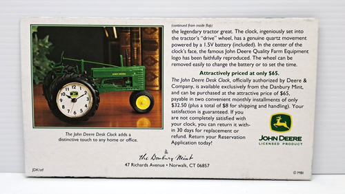 THE DANBURY MINT BROCHURE - THE JOHN DEERE DESK CLOCK - Picture 2 of 3