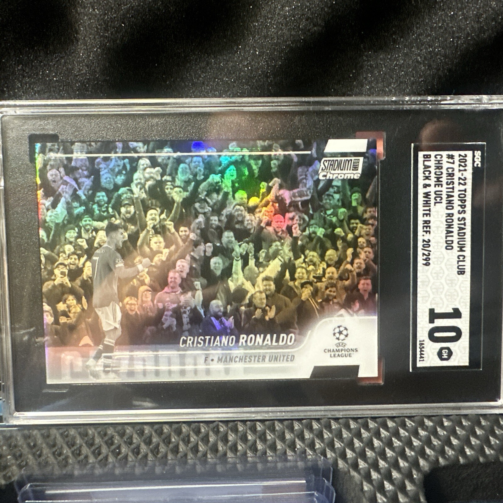 2021-2022 Topps Stadium Club UCL Cristiano Ronaldo Black & White /299 SGC 10