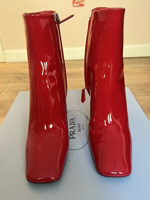 Prada Red Patent Leather Block Heel Ankle Women Boots 37 | eBay Prada Red Patent Leather Block Heel Ankle Women Boots 37 | eBay